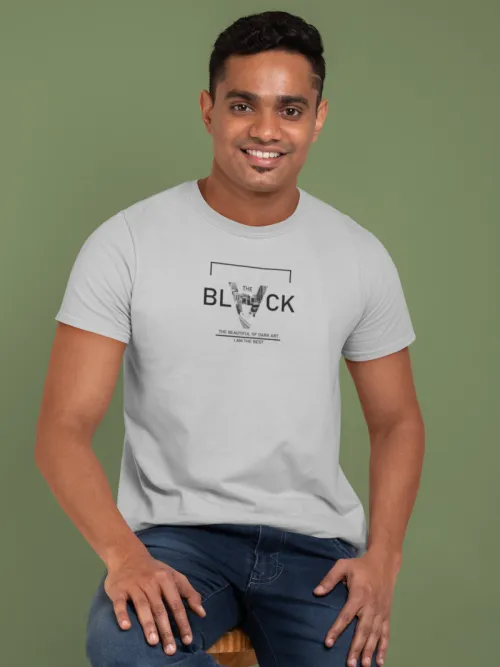Gray Men T-shirt - Black Print